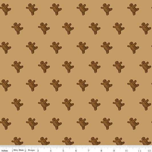 Image of Gingerbread Gingerbread Toss Gingersnap quilting cotton fabric by J. Wecker Frisch for Riley Blake Designs. Features gingerbread men on a brown background. Cute Little Fabric Shop.