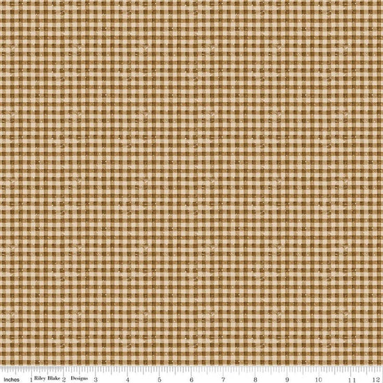 Image of Gingerbread Sugary Gingham Gingersnap quilting cotton fabric by J. Wecker Frisch for Riley Blake Designs. Features gingham on a brown background. Cute Little Fabric Shop.