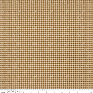 Image of Gingerbread Sugary Gingham Gingersnap quilting cotton fabric by J. Wecker Frisch for Riley Blake Designs. Features gingham on a brown background. Cute Little Fabric Shop.