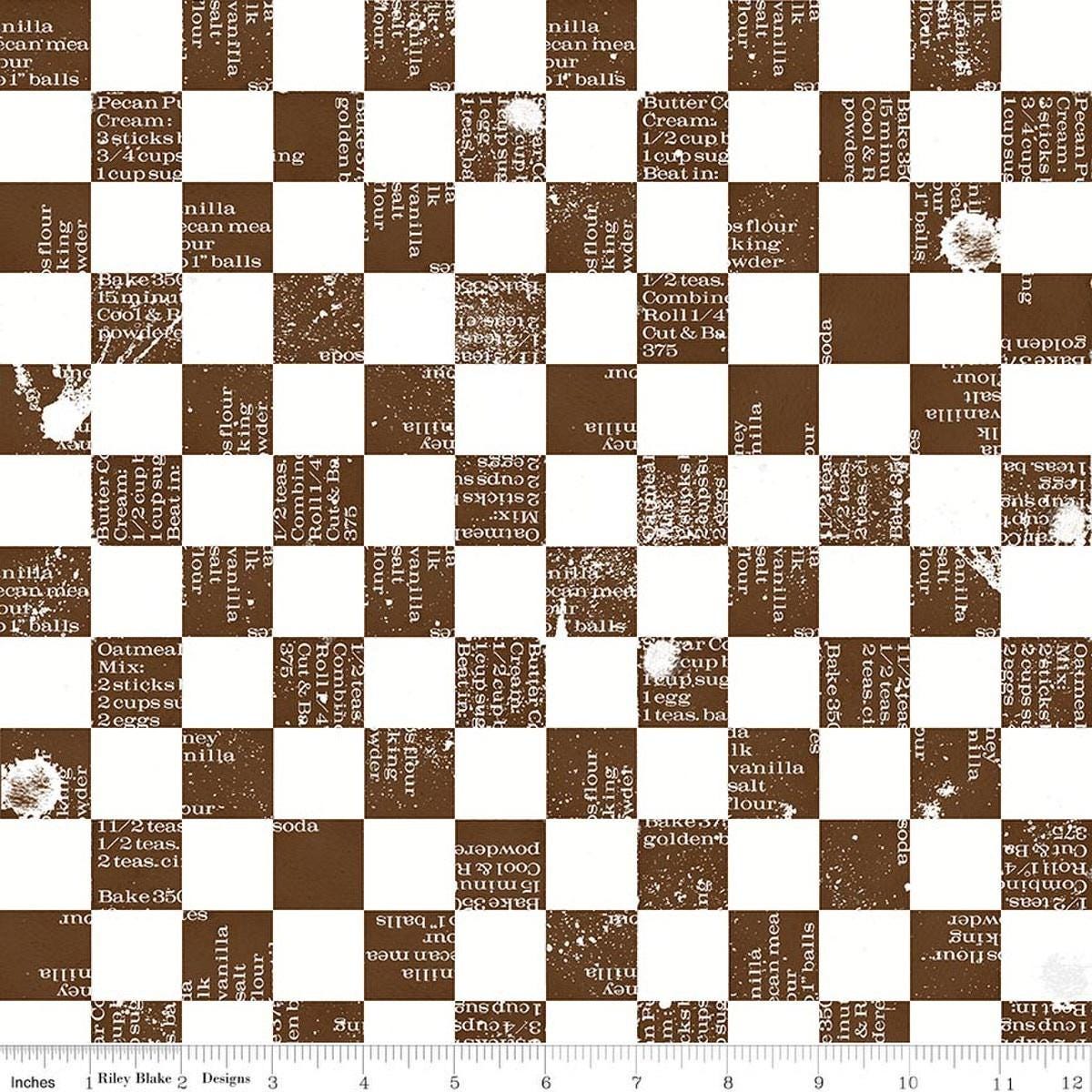 Image of Gingerbread Ingredients Check Brown quilting cotton fabric by J. Wecker Frisch for Riley Blake Designs. Features checks on a brown background. Cute Little Fabric Shop.
