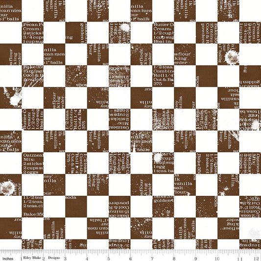 Image of Gingerbread Ingredients Check Brown quilting cotton fabric by J. Wecker Frisch for Riley Blake Designs. Features checks on a brown background. Cute Little Fabric Shop.