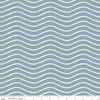 Image of Gingerbread Icing Stripes Blue quilting cotton fabric by J. Wecker Frisch for Riley Blake Designs. Features wavy stripes on a blue background. Cute Little Fabric Shop.