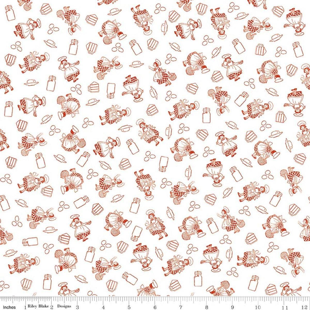 Image of Gingerbread Baking Girls White quilting cotton fabric by J. Wecker Frisch for Riley Blake Designs. Features bakers on a white background. Cute Little Fabric Shop.