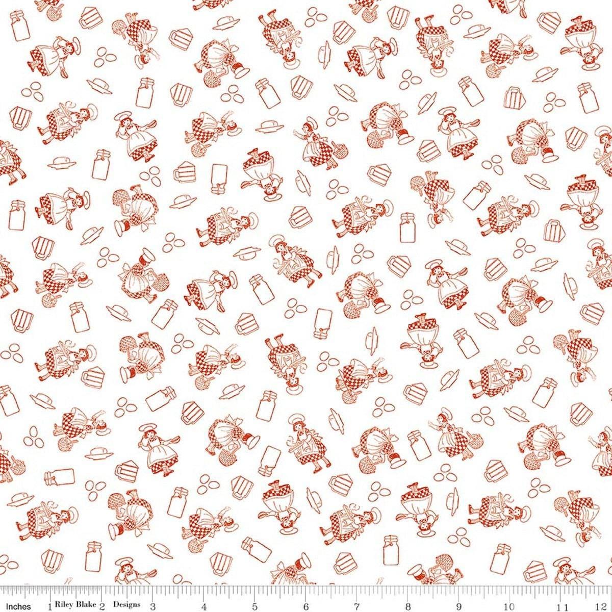 Image of Gingerbread Baking Girls White quilting cotton fabric by J. Wecker Frisch for Riley Blake Designs. Features bakers on a white background. Cute Little Fabric Shop.