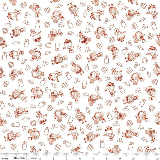 Image of Gingerbread Baking Girls White quilting cotton fabric by J. Wecker Frisch for Riley Blake Designs. Features bakers on a white background. Cute Little Fabric Shop.