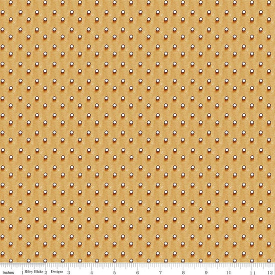 Image of Gingerbread Royal Icing Dots Gingersnap quilting cotton fabric by J. Wecker Frisch for Riley Blake Designs. Features dots on a brown background. Cute Little Fabric Shop.