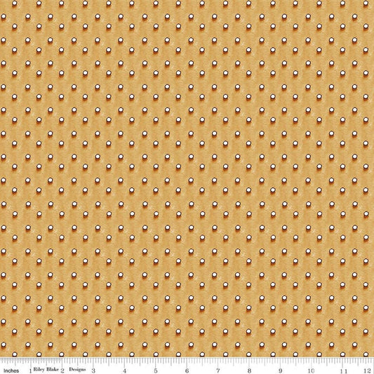 Image of Gingerbread Royal Icing Dots Gingersnap quilting cotton fabric by J. Wecker Frisch for Riley Blake Designs. Features dots on a brown background. Cute Little Fabric Shop.
