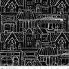 Image of Gingerbread Village Black quilting cotton fabric by J. Wecker Frisch for Riley Blake Designs. Features buildings on a black background. Cute Little Fabric Shop.