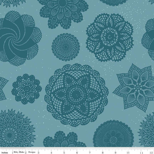 3-Yard Cut - Correspondence Doilies Capri Blue Floral Fabric - 108" Wide Quilt Back - WB17568 - Riley Blake Quilting Cotton Fabric
