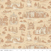 Image of Northanger Abbey Abbey Vanilla quilting cotton fabric by Official Licensed Product for Riley Blake Designs. Features buildings on a beige background. Cute Little Fabric Shop.
