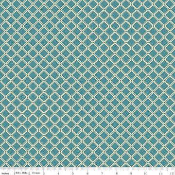 Image of Northanger Abbey Tilney Azure quilting cotton fabric by Official Licensed Product for Riley Blake Designs. Features checks on a blue background. Cute Little Fabric Shop.