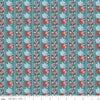 Image of Northanger Abbey Mrs. Allen quilting cotton fabric by Official Licensed Product for Riley Blake Designs. Features flowers on a blue background. Cute Little Fabric Shop.