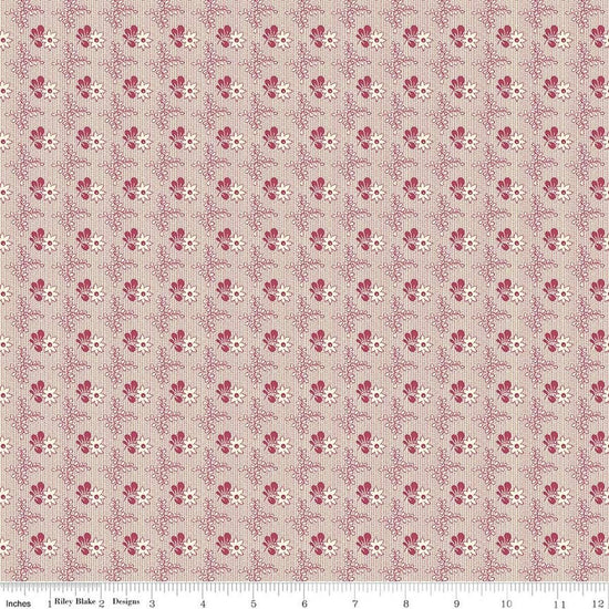 Image of Northanger Abbey Richard quilting cotton fabric by Official Licensed Product for Riley Blake Designs. Features flowers on a pink background. Cute Little Fabric Shop.