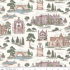 Image of Northanger Abbey Abbey Cloud quilting cotton fabric by Official Licensed Product for Riley Blake Designs. Features buildings on a white background. Cute Little Fabric Shop.