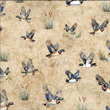 MINKY Forest, Field, & Stream Ducks Tan Cream Bird Fabric 60" Wide - 31409 - QT Fabrics 100% Polyester Fabric