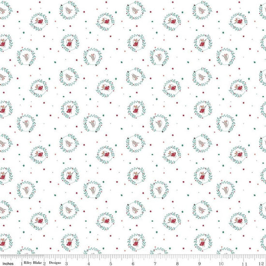 Image of Nutcracker Tradition Christmas Mine Snow quilting cotton fabric by Jennifer Long for Riley Blake Designs. Features tiny dots and stars on a white background. Cute Little Fabric Shop.