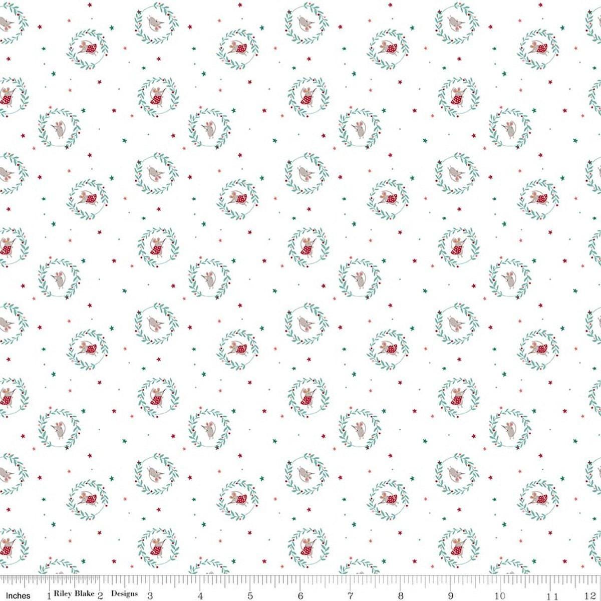 Image of Nutcracker Tradition Christmas Mine Snow quilting cotton fabric by Jennifer Long for Riley Blake Designs. Features tiny dots and stars on a white background. Cute Little Fabric Shop.