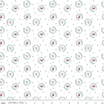 Image of Nutcracker Tradition Christmas Mine Snow quilting cotton fabric by Jennifer Long for Riley Blake Designs. Features tiny dots and stars on a white background. Cute Little Fabric Shop.