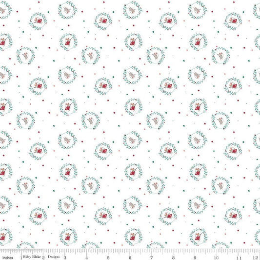 Image of Nutcracker Tradition Christmas Mine Snow quilting cotton fabric by Jennifer Long for Riley Blake Designs. Features tiny dots and stars on a white background. Cute Little Fabric Shop.