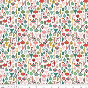 Image of Nutcracker Tradition Adorn the Tree Snow quilting cotton fabric by Jennifer Long for Riley Blake Designs. Features ornaments on a white background. Cute Little Fabric Shop.