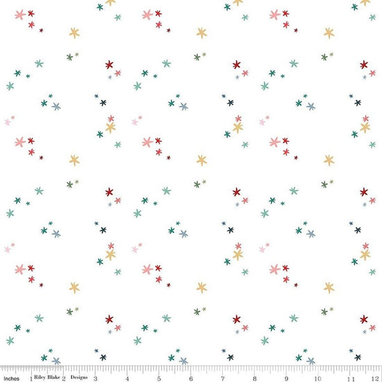 Image of Nutcracker Tradition Christmas Magic Snow quilting cotton fabric by Jennifer Long for Riley Blake Designs. Features stars on a white background. Cute Little Fabric Shop.