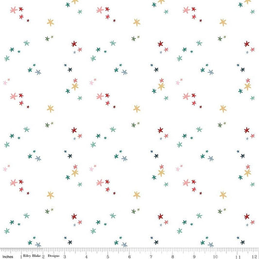 Image of Nutcracker Tradition Christmas Magic Snow quilting cotton fabric by Jennifer Long for Riley Blake Designs. Features stars on a white background. Cute Little Fabric Shop.