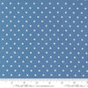 Image of A Cat Named Stitch Cosmo Blue quilting cotton fabric by Camille Roskelley for Riley Blake Designs. Features polka dot square on a blue background. Cute Little Fabric Shop.