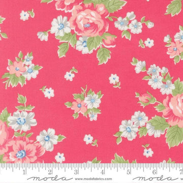 Image of A Cat Named Stitch Blooming Florals Rosie quilting cotton fabric by Camille Roskelley for Riley Blake Designs. Features flowers on a pink background. Cute Little Fabric Shop.