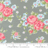 Image of A Cat Named Stitch Blooming Florals Tabby quilting cotton fabric by Camille Roskelley for Riley Blake Designs. Features flowers on a gray background. Cute Little Fabric Shop.
