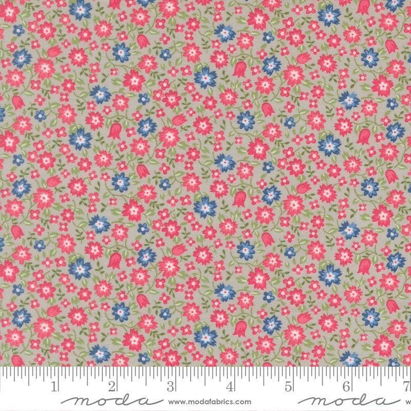 Image of A Cat Named Stitch Lucky Grey quilting cotton fabric by Camille Roskelley for Riley Blake Designs. Features flowers on a gray background. Cute Little Fabric Shop.