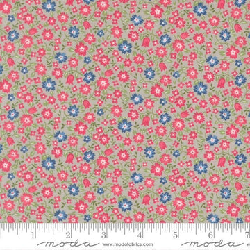 Image of A Cat Named Stitch Lucky Grey quilting cotton fabric by Camille Roskelley for Riley Blake Designs. Features flowers on a gray background. Cute Little Fabric Shop.