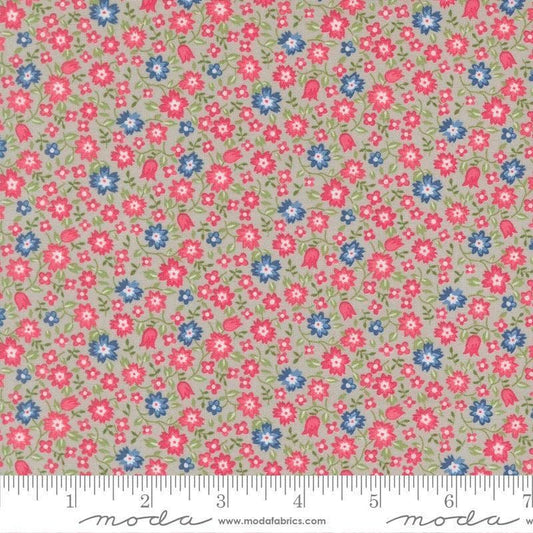 Image of A Cat Named Stitch Lucky Grey quilting cotton fabric by Camille Roskelley for Riley Blake Designs. Features flowers on a gray background. Cute Little Fabric Shop.