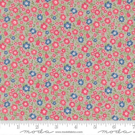 Image of A Cat Named Stitch Lucky Grey quilting cotton fabric by Camille Roskelley for Riley Blake Designs. Features flowers on a gray background. Cute Little Fabric Shop.