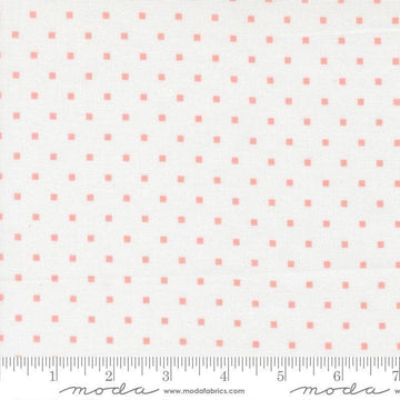 Image of A Cat Named Stitch Cosmo Cream Blush quilting cotton fabric by Camille Roskelley for Riley Blake Designs. Features polka dot square on a cream background. Cute Little Fabric Shop.
