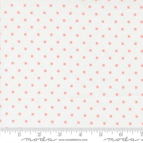 Image of A Cat Named Stitch Cosmo Cream Blush quilting cotton fabric by Camille Roskelley for Riley Blake Designs. Features polka dot square on a cream background. Cute Little Fabric Shop.