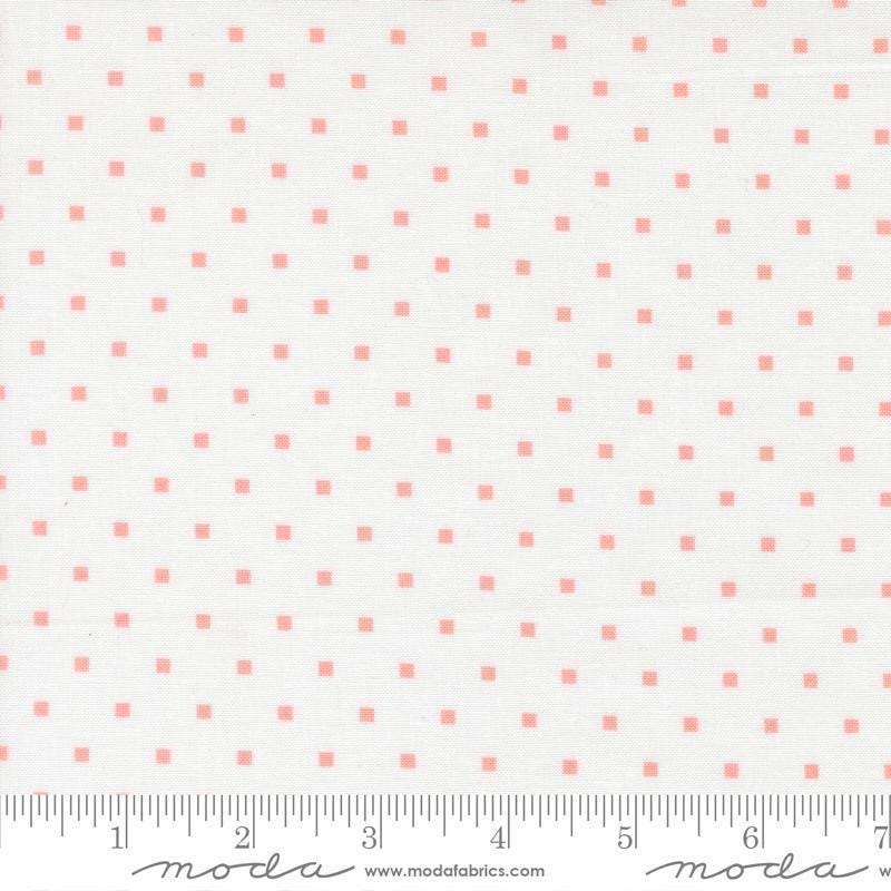 Image of A Cat Named Stitch Cosmo Cream Blush quilting cotton fabric by Camille Roskelley for Riley Blake Designs. Features polka dot square on a cream background. Cute Little Fabric Shop.
