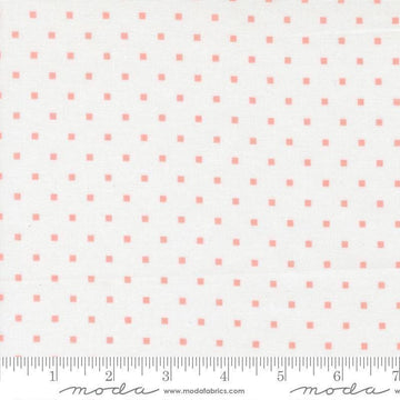 Image of A Cat Named Stitch Cosmo Cream Blush quilting cotton fabric by Camille Roskelley for Riley Blake Designs. Features polka dot square on a cream background. Cute Little Fabric Shop.