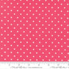 Image of A Cat Named Stitch Cosmo Rosie quilting cotton fabric by Camille Roskelley for Riley Blake Designs. Features polka dot squares on a pink background. Cute Little Fabric Shop.