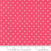 Image of A Cat Named Stitch Cosmo Rosie quilting cotton fabric by Camille Roskelley for Riley Blake Designs. Features polka dot squares on a pink background. Cute Little Fabric Shop.