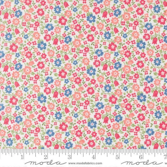 Image of A Cat Named Stitch Lucky Cream quilting cotton fabric by Camille Roskelley for Riley Blake Designs. Features flowers on a cream background. Cute Little Fabric Shop.