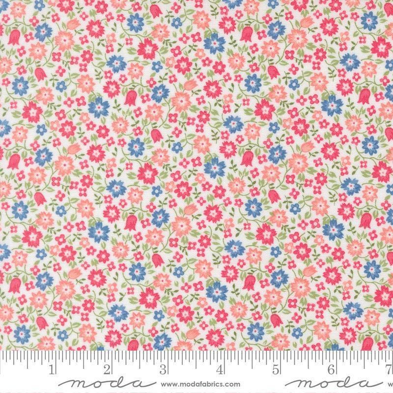 Image of A Cat Named Stitch Lucky Cream quilting cotton fabric by Camille Roskelley for Riley Blake Designs. Features flowers on a cream background. Cute Little Fabric Shop.