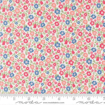 Image of A Cat Named Stitch Lucky Cream quilting cotton fabric by Camille Roskelley for Riley Blake Designs. Features flowers on a cream background. Cute Little Fabric Shop.
