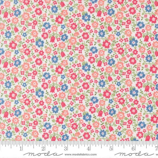 Image of A Cat Named Stitch Lucky Cream quilting cotton fabric by Camille Roskelley for Riley Blake Designs. Features flowers on a cream background. Cute Little Fabric Shop.