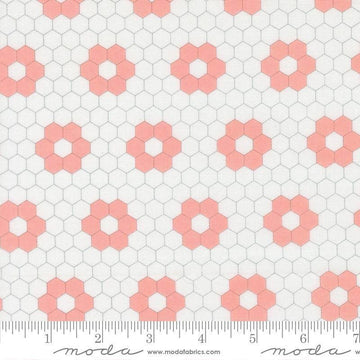 Image of A Cat Named Stitch Hexagons Cream Blush quilting cotton fabric by Camille Roskelley for Riley Blake Designs. Features hexagons on a cream background. Cute Little Fabric Shop.