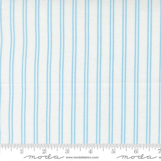 Image of A Cat Named Stitch Stripes Cream Sky quilting cotton fabric by Camille Roskelley for Riley Blake Designs. Features stripes on a cream background. Cute Little Fabric Shop.