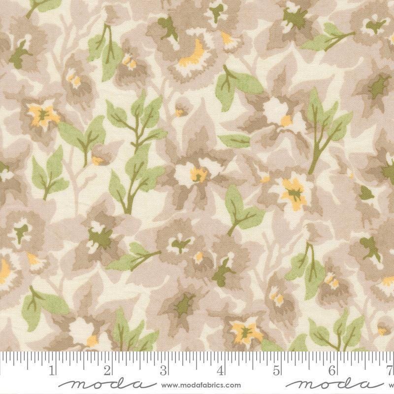 Image of Fieldrush Gossamer Opal quilting cotton fabric by Basic Grey for Moda Fabrics. Features flowers on a cream background. Cute Little Fabric Shop.