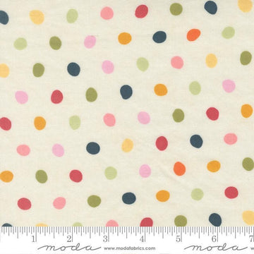 Image of Fieldrush Poppy Opal quilting cotton fabric by Basic Grey for Moda Fabrics. Features dots on a cream background. Cute Little Fabric Shop.