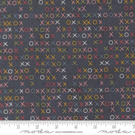 Image of Fieldrush Larkspur Portobello quilting cotton fabric by Basic Grey for Moda Fabrics. Features Xs on a blue background. Cute Little Fabric Shop.