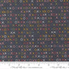 Image of Fieldrush Larkspur Portobello quilting cotton fabric by Basic Grey for Moda Fabrics. Features Xs on a blue background. Cute Little Fabric Shop.