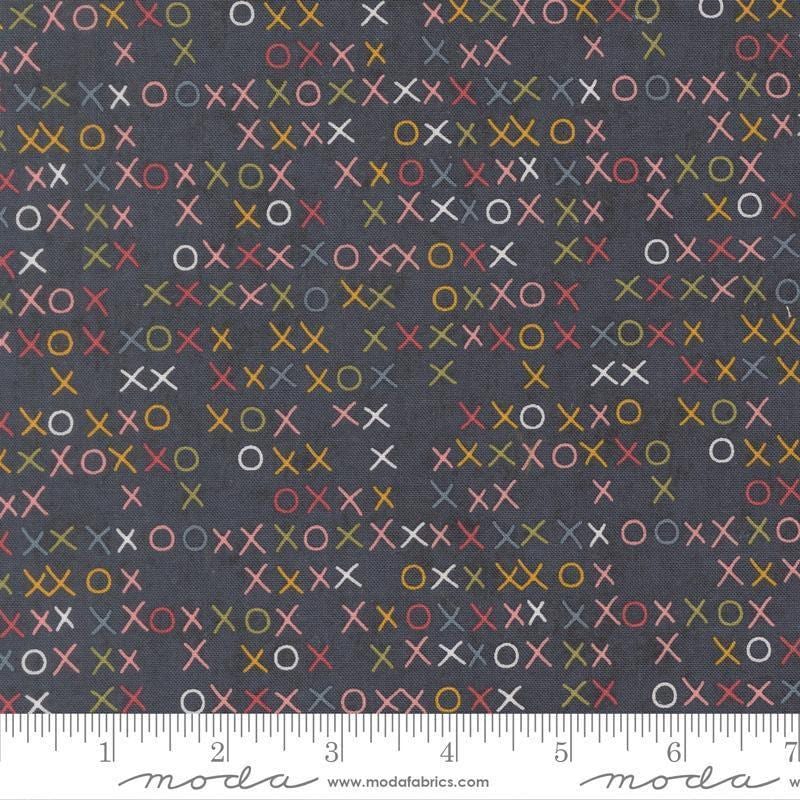 Image of Fieldrush Larkspur Portobello quilting cotton fabric by Basic Grey for Moda Fabrics. Features Xs on a blue background. Cute Little Fabric Shop.